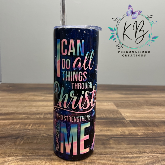 Tumbler, I can do all things through Christ (butterfly)